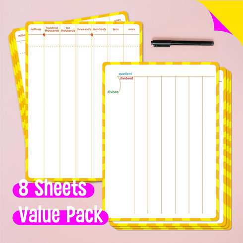 8 Packs Division Whiteboards, Double Sided Dry Erase Board Writable and Erasable Math Learning White Board for Kids, Students, Classroom and Home ...