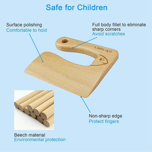 Wooden Kids Knife for Cooking and Safe Cutting Veggies Fruits, Cute Fish Shape Kids Kitchen Tools, Christmas Gifts for kids, 2-5 Years Old Applica...