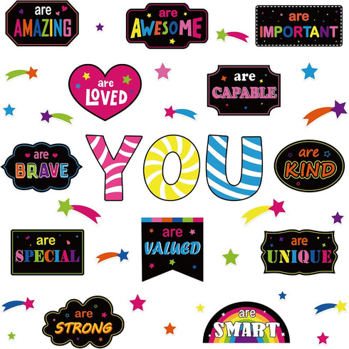 COCHIE Motivational Inspirational Bulletin Board Decorations Set, 37PCS Positive Saying Classroom Must Have, Affirmation Station Paper Cutout Clas...