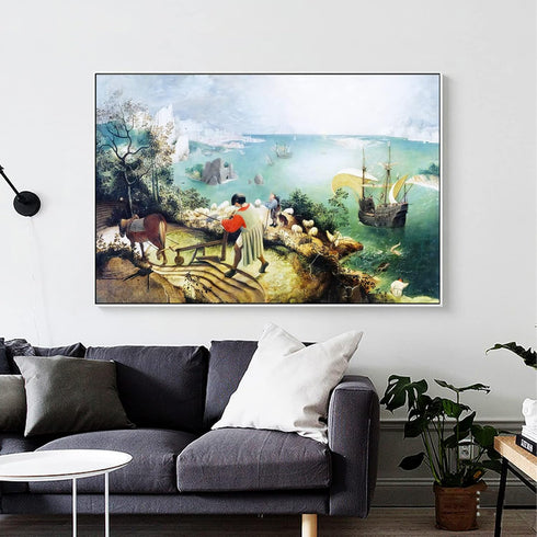 KWAY Landscape with The Fall of Icarus Poster by Pieter Bruegel the Elder - World's Most Famous Paintings - Canvas Wall Art for Bedroom Home Offic...