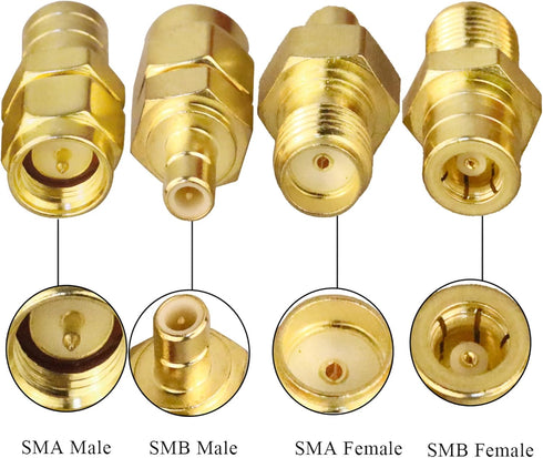 TUOLNK 4PCS SMA to SMB Radio Antenna Coax Adapter, SMA Male/Female to SMB Male/Female Coax Connector for DAB Car Aerial Antenna, Audio, Router, Si...