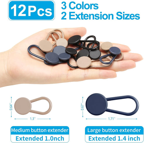12PCS Button Extenders for Jeans, Pants Waist Button Extender for Women Men, 3 Colors Pant Waistband Expander, Pants Waist Extension 1-1.4 Inches...