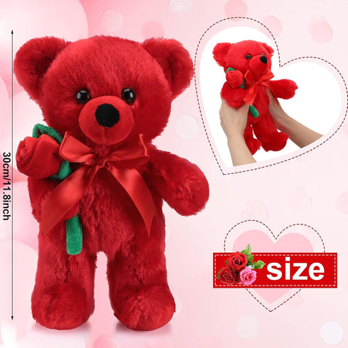 Plush Stuffed Animal Bear with Rose Funny Cute Stuffed Animal Plush Christmas Valentine's Day Gifts for Kids Toddler Girlfriend Mother's Day,11.8 ...