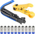 Coaxial Compression Tool Coax Cable Crimper Kit Adjustable RG6 RG59 RG11 75-5 75-7 Coaxial Cable Stripper with 10pcs F Compression Connectors Blue...
