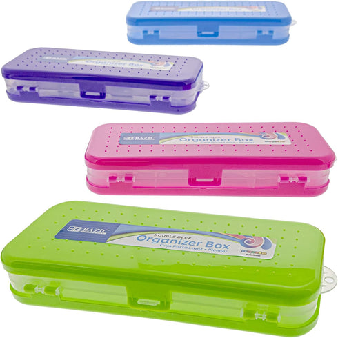 BAZIC Plastic Pencil Case 8" Double Deck Utility Storage Box, Bright Color, Multi Purpose Organizer, 4-Pack...