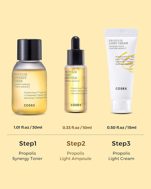 COSRX Honey Glow Kit | Facial Toner, Serum, Cream with Propolis Extract | Deep Moisture, Hydration, Nourishment | Travel Size Set, Gift Set, Korea...