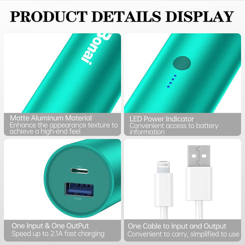 BONAI Portable Charger iPhone Power Bank 5000mAh, Ultra-Compact Travel Lightweight External Backup Battery Pack Highspeed Compatible with iPhone 1...