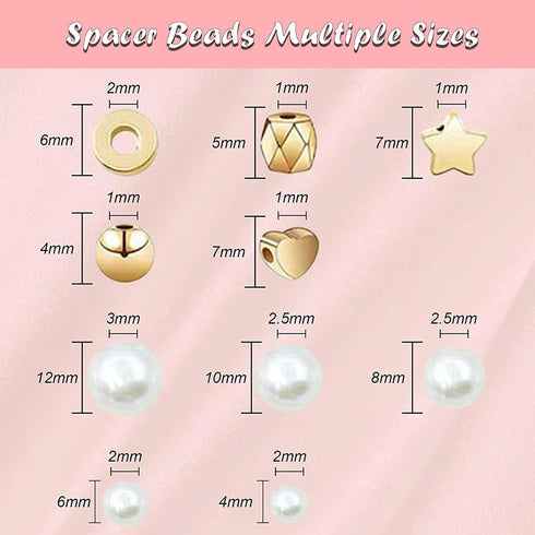 720PCS Pearl Beads for Bracelets Kit, Round Beads for Bracelet Necklaces Jewelry Making Supplies, Pearls Beads with Gold Spacer Beads Holes DIY Cr...