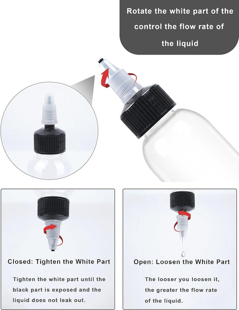 6Pcs 8oz Squeeze Bottles with Black Twist Top Cap, 60ml Clear Dispensing Bottles, Empty Refillable Bottle for Hair Oil Inks, Crafts, Liquids...