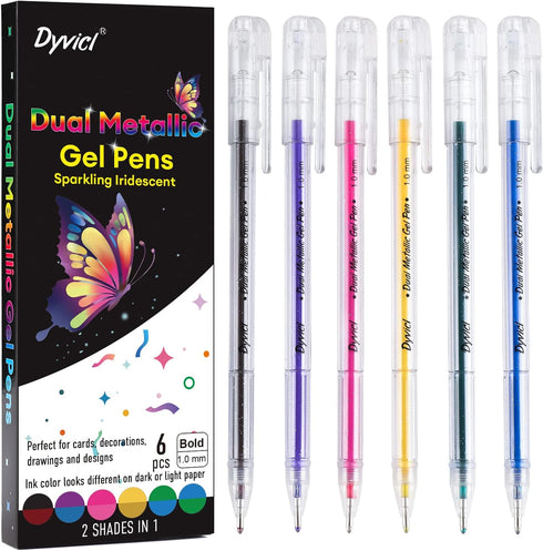 Dyvicl Dual Metallic Gel Pen, Liquid Glitter Iridescent Gel Pen for Adult Coloring, Doodling, Drawing, Scrapbooking, Card Making, Illustrations, D...