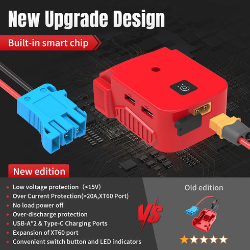 Power Wheel Adapter for Milwaukee M18 18V Battery, with Wire Harness Connector Compatible with Peg-Perego 12 Volt Ride On Toys, Battery Protection...