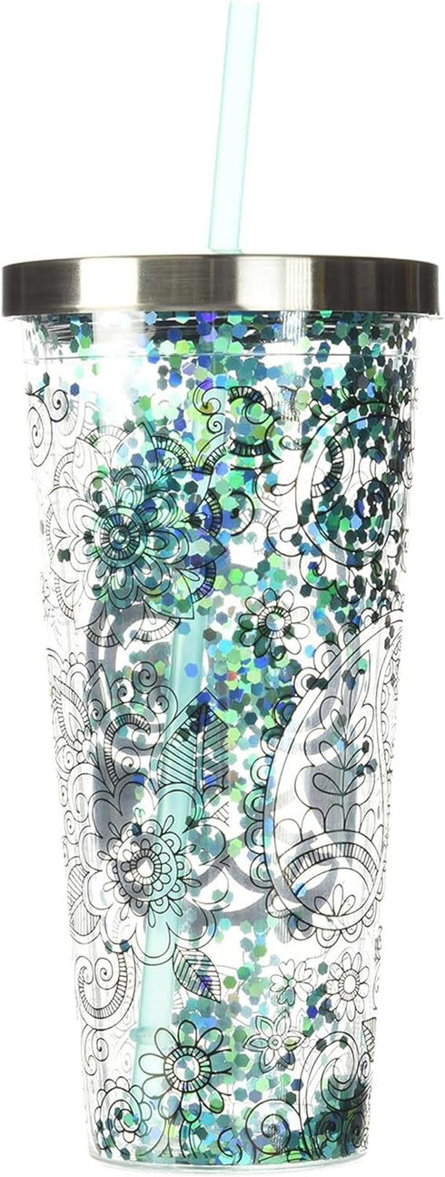 Spoontiques - Glitter Filled Acrylic Tumbler - Glitter Cup with Straw - 20 oz?- Stainless Steel Locking Lid with Straw - Double Wall Insulated - B...