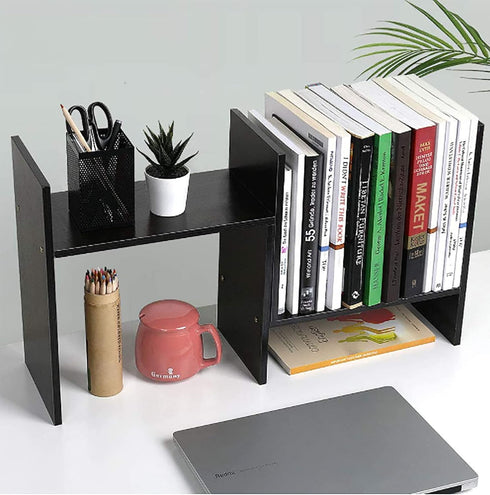 Desktop Bookshelf Storage Organizer Adjustable Wood Desktop Display Shelf Rack Counter Office Storage Rack Top Bookcase - Free Style Display Natur...