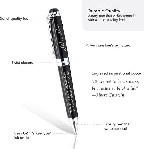 Inkstone Ballpoint Black Ink Pen | Inspirational Albert Einstein Quote Strive Not to Be a Success, but Rather to be of Value | Durable | Thoughtfu...