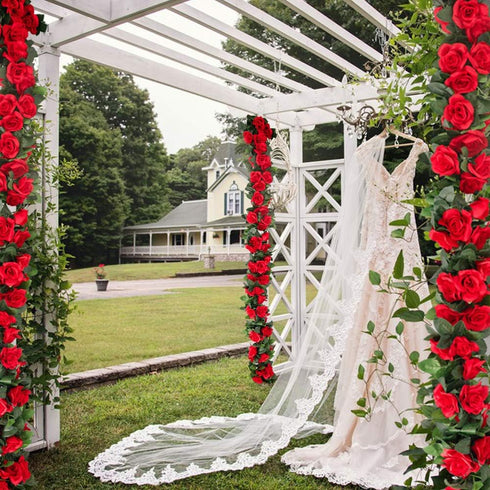 LESING Rose Garlands Artificial Rose Vines, 4PCS(28.8FT) Fake Silk Flower Vines with Greenery Plants for Wedding Hanging, Home Office Arch, Garden...