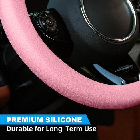 Spurtar Pink Steering Wheel Cover Women Girls, Soft Pink Car Accessories Ultra Thin Silicone Texture Cute Steering Wheel Covers, Fit Diamenter 15"...