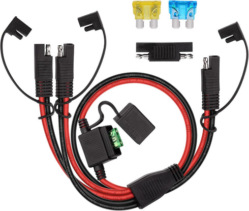 iGreely 10 Gauge SAE Spliiter Extension Cable with SAE Polarity Reverse Adapter 1 to 2 Splitter Connector with Inline Fuse Holder 30A for Solar Pa...