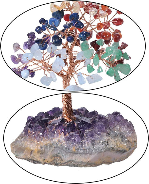 mookaitedecor 7 Chakra Crystal Tree with Amethyst Cluster Crystals Base Money Tree Home Decor for Reiki, Wealth, Good Luck and Fengshui...