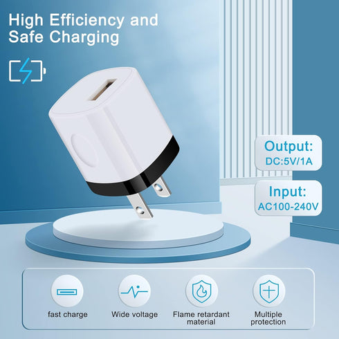 USB Wall Adapter,Charger Cubes,5Pack 1A Travel Single Port Wall Charger Plug Charging Block Box Compatible Phone 15/14/13/X/XR/8/7/6/6S Plus,Samsu...