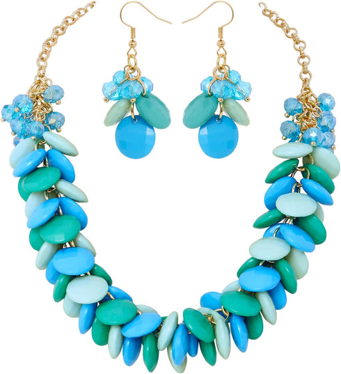 Bocar Fashion Cluster Bubble Acrylic Statement Necklace for Women Bib Collar Jewelry Set Necklace and Earrings (NK-10677-blue)...