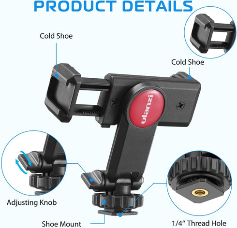 ULANZI Universal Phone Tripod Mount with Cold Shoe Mount, Rotates and Adjustable Clamp Holder Smartphone Clip Adapter for iPhone 11 Pro Max X XR X...
