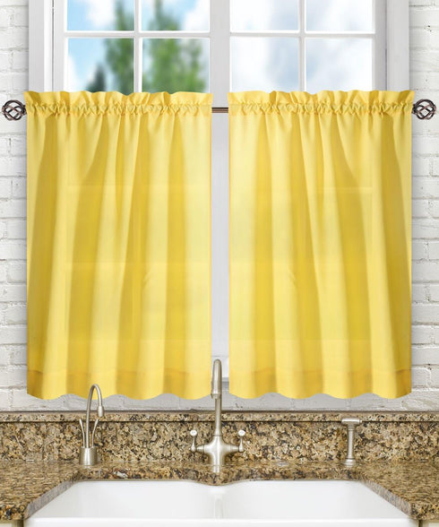 Ellis Curtain Stacey Sheer Tailored Tier Pair Curtains, 56" x 30", Yellow...