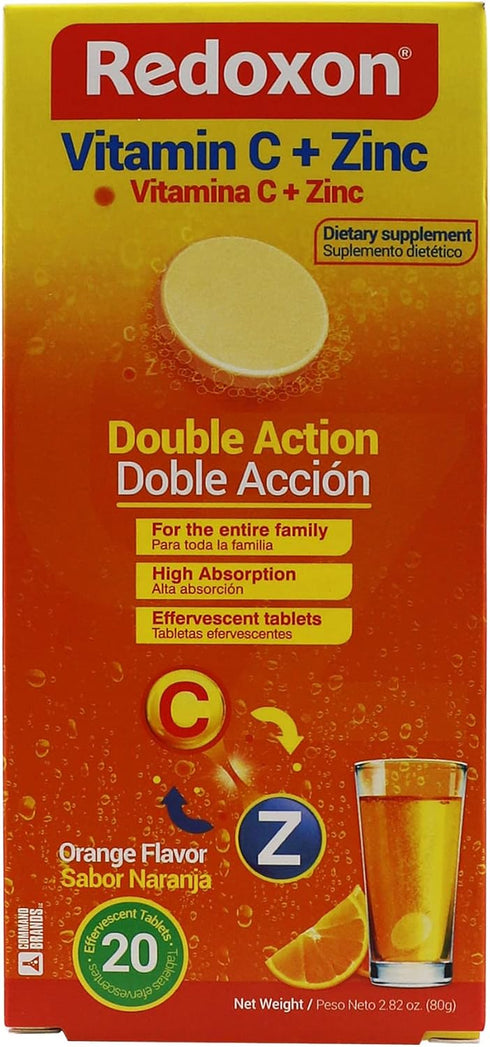 Redoxon Vitamin C + Zinc, Effervescent Tablets of Vitamin C and Zinc, Helps Support Your Immune System, Orange Flavor, 20 Effervescent Tablets, 2....