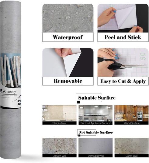 LACHEERY 15.8"x160" Grey Concrete Wallpaper Wall Paper Roll Peel and Stick Removable Self Adhesive Contact Paper for Countertops Cement Decorative...