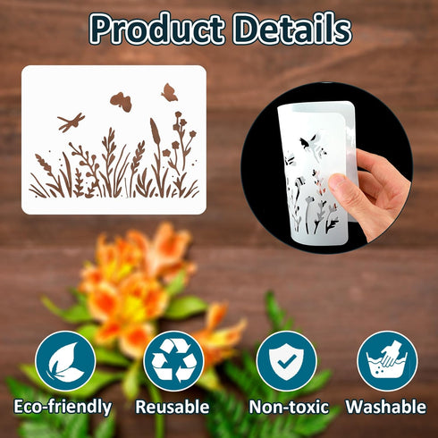 16pcs Botanical Flower Stencils Reusable for Crafts Small Wildflower Floral Paint Stencil for Painting on Wood Card Making, Art Stencils for Furni...