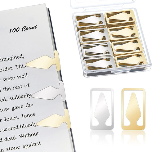 Book Line Markers 100 Count Tin Mixed Metals Bookmarkers Book Page Markers Arrow Bookmarks Gold Silver Book Marker Clip for Reading Teachers Stude...