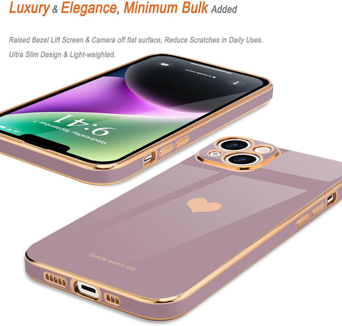 Teageo for iPhone 14 Case for Women Girl Cute Love Heart Luxury Electroplate Plating Soft Bling Back Cover Raised Full Camera Protection Bumper Si...