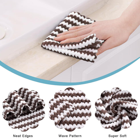 Homaxy 24 Pack Kitchen Dish Cloths, Ultra Soft and Absorbent Dish Towels, Reusable Fast Drying Microfiber Cleaning Cloth, Coral Velvet Wave Design...