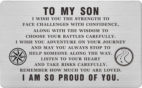 ABNTY To My Son Graduation Card - Steel Engraved Inspirational Quote Message Gifts for Son - Birthday Christmas Gifts Wallet Insert...