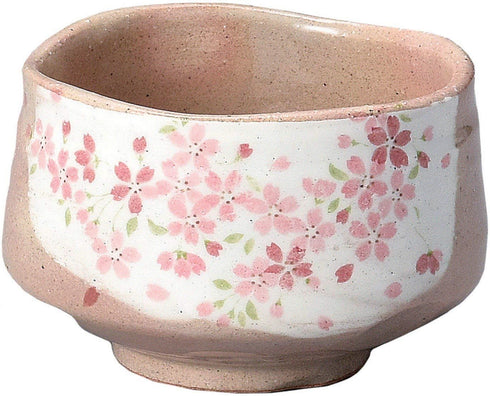 Yamakiikai Minou Pottery Japanese Tea Bowl Shirokesho Pink Cherry blossoms Made by ???? (KaneJin) F1727 from Japan...