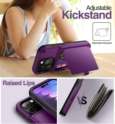 WeLoveCase for iPhone 15 Pro Wallet Case with Card Holder, Built-in Hidden Mirror, with Shockproof Heavy Duty Protection Phone Case for iPhone 15 ...