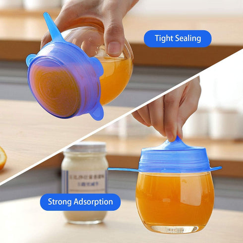 JIGUOOR Silicone Stretch Lids, 6 Pack Reusable Silicone Lids, Durable Food Storage Silicone Covers for Bowl, 6 Sizes to Meet Most Containers to Ke...