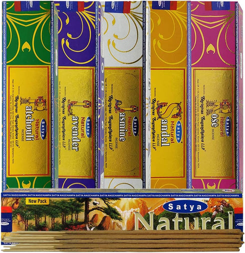 Satya Incense Sticks Variety Pack #1 and Incense Stick Holder Bundle with 6 Natural Series Fragrances...