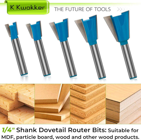 Dovetail Router Bit 1/4 Shank, Dovetail Jig for Router, 1/2" 3/4" 3/8" 5/8" 7/8" Dia Wood Milling Cutter Tool for The Construction of Boxes Drawer...