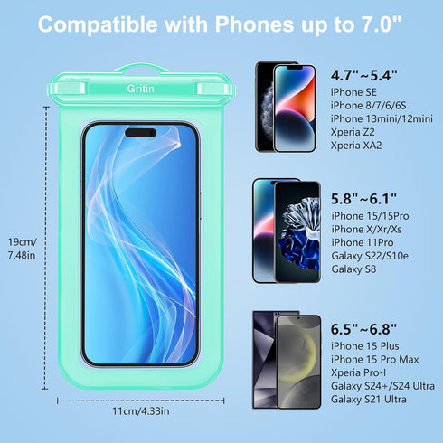 Gritin Waterproof Phone Pouch,2Pack IPX8 Waterproof Phone Case Bag for Swimming,Adjustable Lanyard Underwater Phone Dry Bag for iPhone 15 14 13 12...