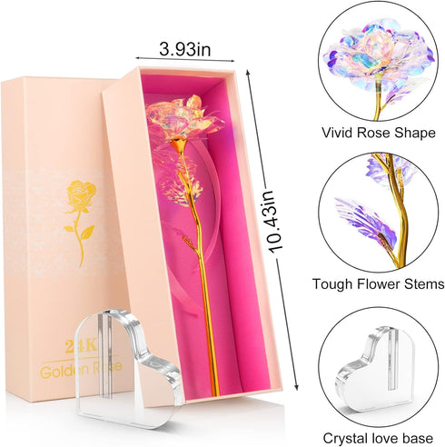 Beferr Gifts for Women Mom Galaxy Rose Glass Crystal Flowers with Heart-Shaped Base Eternal Roses Forever Flowers Mother's Birthday Gifts for Gran...