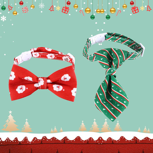 Pet Christmas Bow Tie Necktie, 2pcs Xmas Scarf Collar Bow Tie for Cats and Dogs, Adjustable Pet Towel Bibs, Cat Bow Ties for Dressing Christmas Pa...