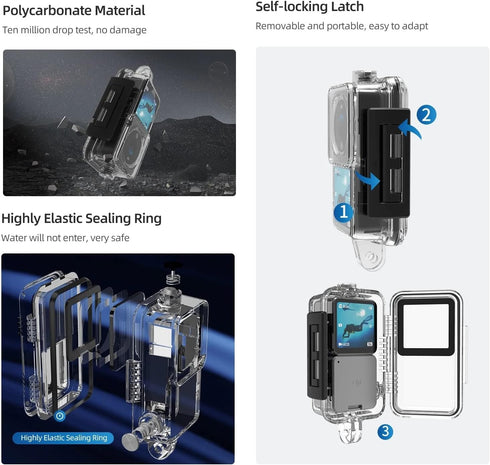 Action 2 Waterproof Case Diving Shell 45m Environmentally Friendly Housing Cover Camera Dual Screen for Osmo Action 2...