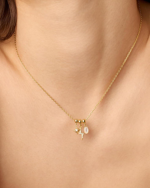 PAVOI 14K Gold Plated Whimsical Charm Necklace for Women | Cute Dainty Cubic Zirconia Lightning Bolt Star Heart Horseshoe Pearl Necklace Charms...