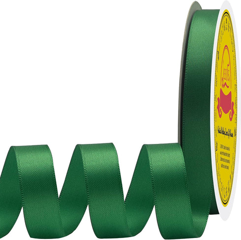 Double Face Forest Green Satin Ribbon 5/8 inch X 50 Yards Polyester Forest Green Ribbon for Gift Wrapping Very Suitable for Weddings Party Invitat...