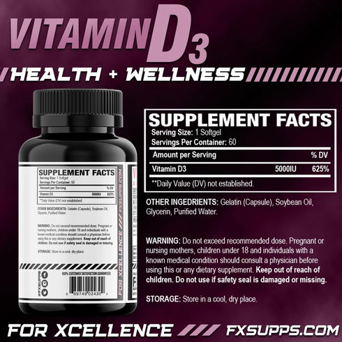 Vitamin D3 5000 IU (1 Pack, 60 Easy to Swallow Softgels) | Health and Wellness Dietary Supplement for Men & Women | Cholecalciferol, Best for Bone...