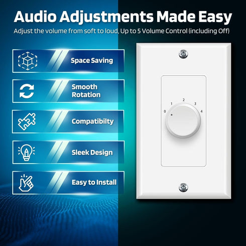 TNP Wall Mount Plate Volume Control Knob - 100W Flush in Wall Volume Control for Speakers Stereo TV - Audio and Video Compatibility Rotary Style K...