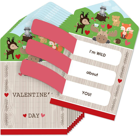 Big Dot of Happiness Woodland Creatures - Forest Cards for Kids - Happy Valentine’s Day Pull Tabs - Set of 12...