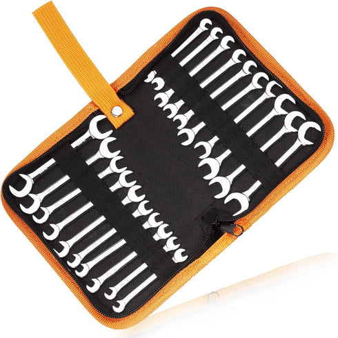 Mini Double Open End Wrench Set Metric and SAE 20 Pcs 4-11mm & 5/32" to 7/16" Mirror Chrome Finish Super Thin Open Ended Spanner Double Angle Head...