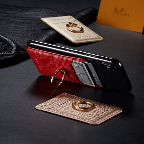 Phone Card Holder with Ring Grip for Back of Phone,Adhesive Stick-on Credit Card Wallet Pocket for iPhone,Android and Smartphones Rosegold...