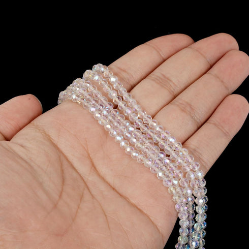 Aqua Aura Clear Quartz 4mm Faceted Round Beads Loose Beads 16 Inch for Jewelry Making Beads...